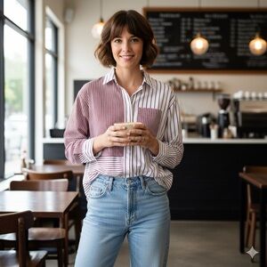 Ralph Lauren Women Small Burgundy and White Striped Shirt